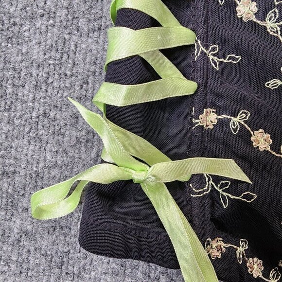 CACIQUE Embroidered Black Lime Green Coreset Lace Up Boning Size 14/16 - Picture 2 of 13